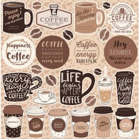 Reminisce - But First, Coffee Collection - 12 x 12 Cardstock Stickers - Elements