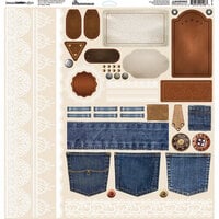 Reminisce - Denim, Leather And Lace Collection - 12 x 12 Cardstock Stickers - Elements