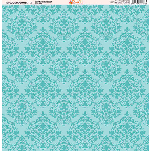 Ella and Viv Paper Company - Turquoise Damask Collection - 12 x 12 Paper - Twelve