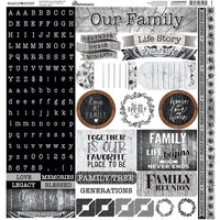 Reminisce - Family Story Collection - 12 x 12 Cardstock Sticker Sheet - Alpha Combo