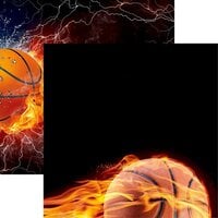 Reminisce - Game Day Basketball Collection - 12 x 12 Double Sided Paper - Basketball on Fire