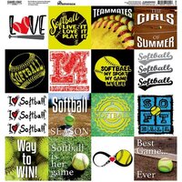 Reminisce - Game Day Softball Collection - 12 x 12 Cardstock Stickers - Squares