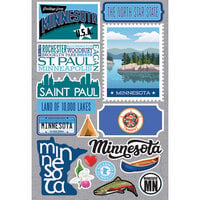 Reminisce - Jetsetters Collection - 3 Dimensional Die Cut Stickers - Minnesota