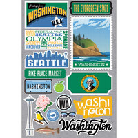 Reminisce - Jetsetters Collection - 3 Dimensional Die Cut Stickers - Washington