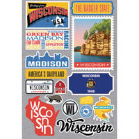Reminisce - Jetsetters Collection - 3 Dimensional Die Cut Stickers - Wisconsin