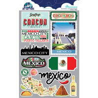 Reminisce - Jetsetters Collection - 3 Dimensional Die Cut Stickers - Mexico