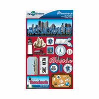 Reminisce - Jetsetters Collection - 3 Dimensional Die Cut Stickers - Massachusetts