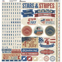 Reminisce - Stars And Stripes Collection - 12 x 12 Cardstock Stickers - Alpha Combo
