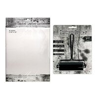Ranger Ink - Tim Holtz - 3.31 Inch Brayer and Distress Cracked Leather Paper - 8.5 x 11 Bundle