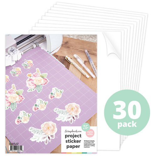 8.5x11 Sticker Paper - Printable - Matte White - 30 Sheets 