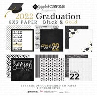 Scrapbook Customs - 6 x 6 Paper Pack - Graduation Black and Gold 2022