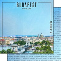 Scrapbook Customs - World Site Coordinates Collection - 12 x 12 Double Sided Paper - Hungary - Budapest