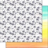 Scrapbook Customs - Vacay Collection - 12 x 12 Double Sided Paper - Palm Trees and Rainbow