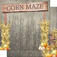 Scrapbook Customs - Halloween - 12 x 12 Double Sided Paper - Corn Maze Sign