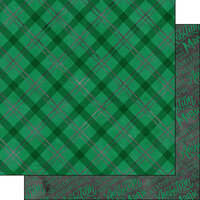 Scrapbook Customs - Magical Witch and Wizard Collection - 12 x 12 Double Sided Paper - Green and Silver Plaid