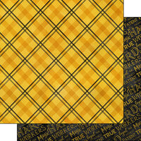 Scrapbook Customs - Magical Witch and Wizard Collection - 12 x 12 Double Sided Paper - Yellow and Black Plaid