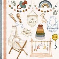 Scrapbook Customs - Baby Watercolor Collection - 12 x 12 Single Sided Paper - Cut-Outs - Elements 2