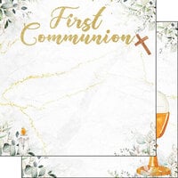 Scrapbook Customs - 12 x 12 Double Sided Paper - First Communion - Eucalyptus and Gold
