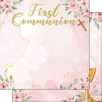 Scrapbook Customs - 12 x 12 Double Sided Paper - First Communion - Pink and Gold
