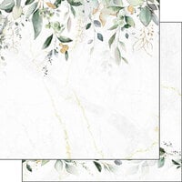 Scrapbook Customs - 12 x 12 Double Sided Paper - Gold Marble and Eucalyptus Borders