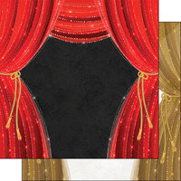Scrapbook Customs - 12 x 12 Double Sided Paper - Red and Gold Curtain Stage