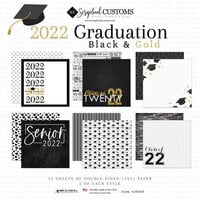 Scrapbook Customs - 12 x 12 Paper Pack - Graduation Black and Gold 2022