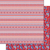 Scrapbook Customs - 12 x 12 Double Sided Paper - Red and Blue Floral Pattern