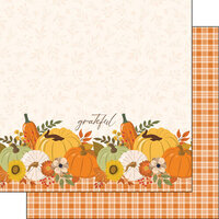 Scrapbook Customs - 12 x 12 Double Sided Paper - Grateful Pumpkin Plaid