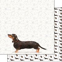 Scrapbook Customs - 12 x 12 Double Sided Paper - Dachshund Black and Tan Watercolor