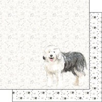 Scrapbook Customs - 12 x 12 Double Sided Paper - Old English Sheepdog Watercolor
