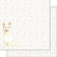 Scrapbook Customs - 12 x 12 Double Sided Paper - White Collie Watercolor