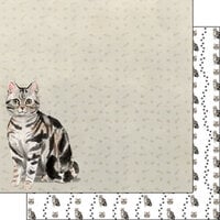 Scrapbook Customs - 12 x 12 Double Sided Paper - American Short Hair Grey Tabby Watercolor
