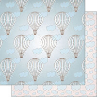 Scrapbook Customs - 12 x 12 Double Sided Paper - Hot Air Balloons Blue