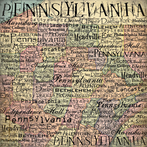 Scrapbook Customs - United States Collection - Pennsylvania - 12 x 12 Paper - Map