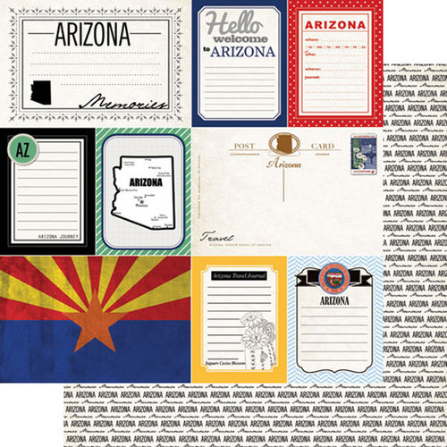 Scrapbook Customs - Vintage Travel Photo Journaling Collection - 12 x 12 Double Sided Paper - Arizona - Journal