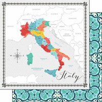 Scrapbook Customs - Travel Adventure Collection - 12 x 12 Double Sided Paper - Italy Memories Map