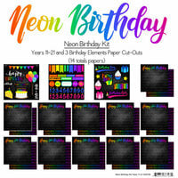 Scrapbook Customs - Neon Birthday Collection - 12 x 12 Paper Pack - Years 11 through 21