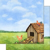 Scrapbook Customs - Farm Watercolor Collection - 12 x 12 Double Sided Paper - Chicken