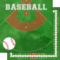 Scrapbook Customs - 12 x 12 Double Sided Paper - Baseball Watercolor
