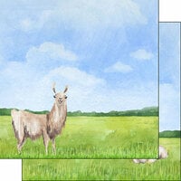 Scrapbook Customs - Safari Watercolor Collection - 12 x 12 Double Sided Paper - Llama