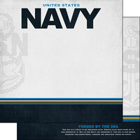 Scrapbook Customs - Military Collection - 12 x 12 Double Sided Paper - Navy Border Stripe