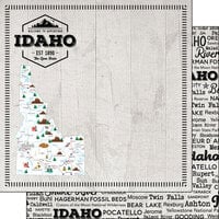 Scrapbook Customs - Postage Map Collection - 12 x 12 Double Sided Paper - Idaho