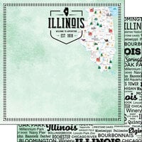 Scrapbook Customs - Postage Map Collection - 12 x 12 Double Sided Paper - Illinois