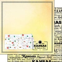 Scrapbook Customs - Postage Map Collection - 12 x 12 Double Sided Paper - Kansas