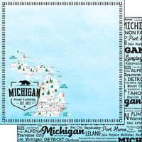 Scrapbook Customs - Postage Map Collection - 12 x 12 Double Sided Paper - Michigan