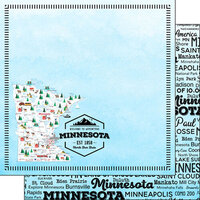 Scrapbook Customs - Postage Map Collection - 12 x 12 Double Sided Paper - Minnesota