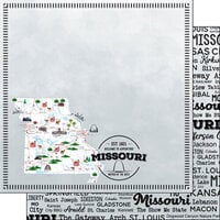 Scrapbook Customs - Postage Map Collection - 12 x 12 Double Sided Paper - Missouri