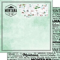 Scrapbook Customs - Postage Map Collection - 12 x 12 Double Sided Paper - Montana