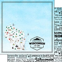 Scrapbook Customs - Postage Map Collection - 12 x 12 Double Sided Paper - Wisconsin