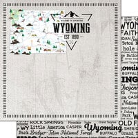 Scrapbook Customs - Postage Map Collection - 12 x 12 Double Sided Paper - Wyoming